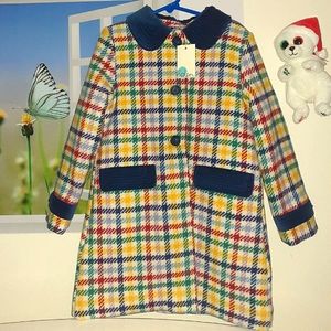 Mini Boden Gigham Check Wool Coat Size 5/6y